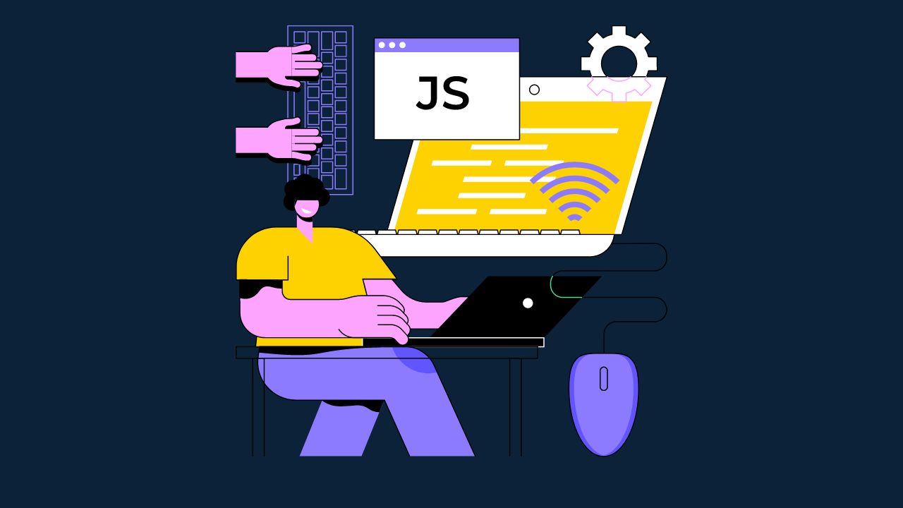 JavaScript animated image of a girl on a laptop